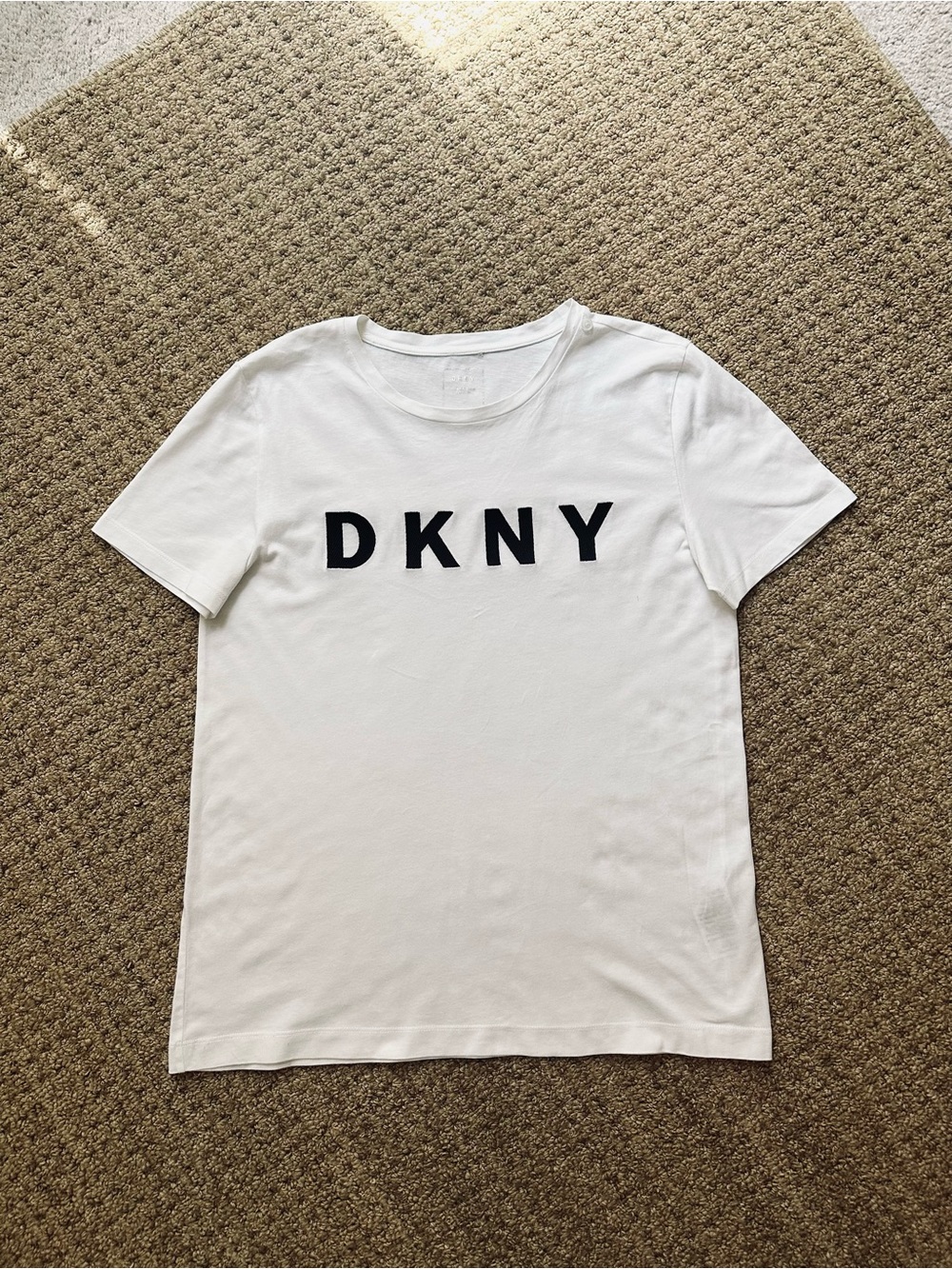 Dkny White Tee with Black Logo - Short Sleeve Crew Size S Good Condition
